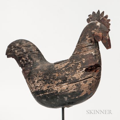 Painted Pine and Sheet Tin Rooster Weathervane