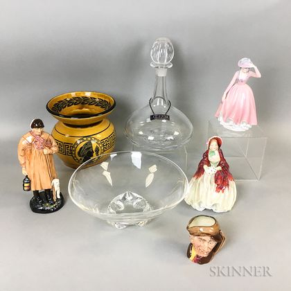 Steuben and Orrefors Colorless Glass Bowl and Decanter, and Five Royal Doulton Ceramic Items. Estimate $75-125