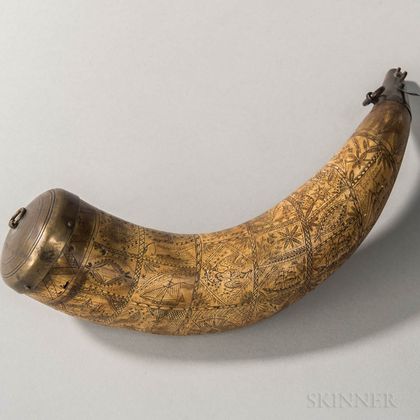 Intricately Carved Powder Horn