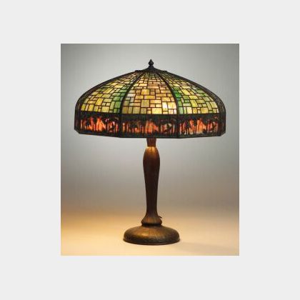 Handel Tropical Sunset Scenic Overlay and Slag Glass Table Lamp