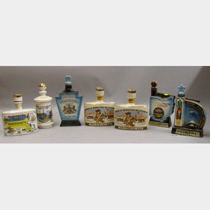 Seven Commemorative Collector's Ceramic Whiskey Decanters/Bottles