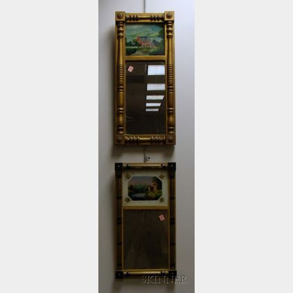 Two Federal-style Gold-painted Split-baluster Mirrors with Reverse-painted Glass Tablets