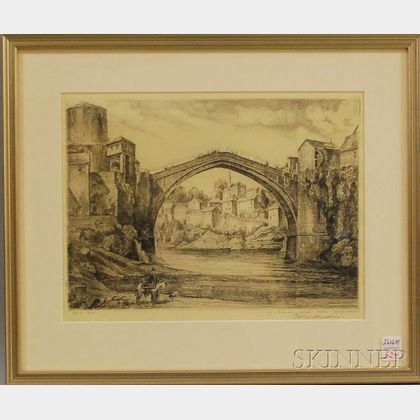 Philip Harris Giddens (American, 1898-1972) The Narenta Bridge, Mostar (Yugo-Slavia)