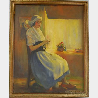 Northern European School, 19th/20th Century Portrait of a Dutch Girl Sitting by a Window