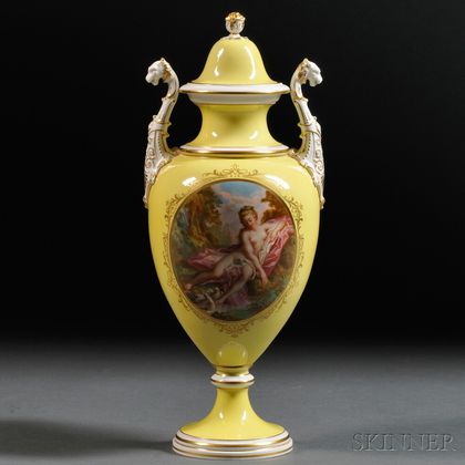 Meissen Porcelain Yellow Ground Vase and Cover