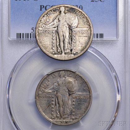 1919-S Standing Liberty Quarter PCGS VF30, and a 1918-S Standing Liberty Quarter