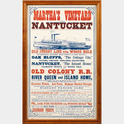 Martha's Vineyard and Nantucket, Old Colony Railroad and Ferry Poster.