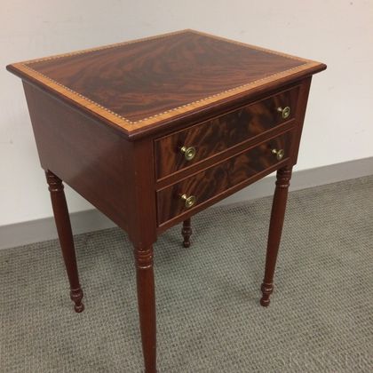 Robert Bodendorf Federal-style Satinwood-inlaid Mahogany Two-drawer Worktable