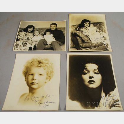 Three Clara Bow Autographed Portrait and Family Photographs and an Unsigned Family Portrait Photograph