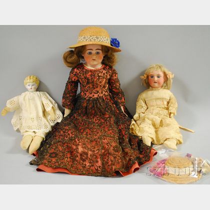 One China and Two Bisque Shoulder Head Dolls