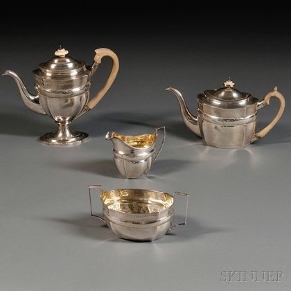 Assembled Four-piece George III Silver Tea and Coffee Service