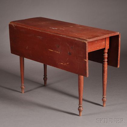 Red-painted Pine and Maple Drop-leaf Table