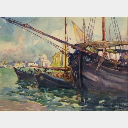 John Wesley Cotton (American, 1868-1931) Venice Harbor Scene.