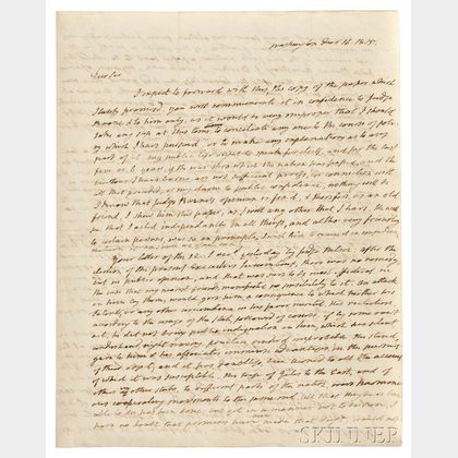 Monroe, James (1758-1831) Autograph Letter Signed, Washington, D.C., 16 December 1815.