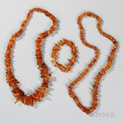 Three Strings of Amber Composite Beads