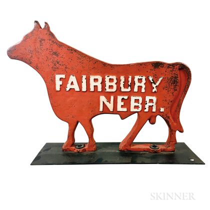 Painted Cast Iron "Fairbury Nebr." Cow-form Sign