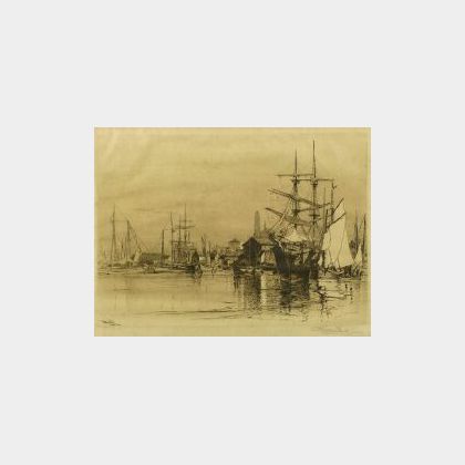 Lot of Four Marine Prints: Marjorie Stuart Garfield (American, b. 1903),Low Tide - Rockport, Mass.