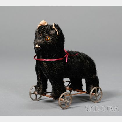Early Black Bristle Mohair Cat-on-Wheels