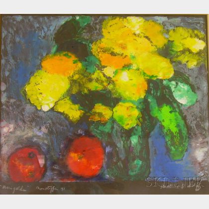 Framed Monotype on Paper Still Life Marigolds by Beatrice Auction ...