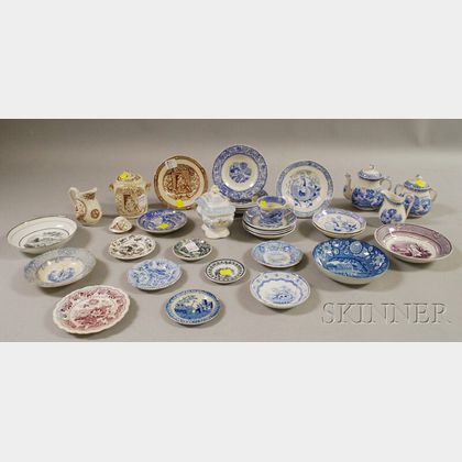 Thirty-three Pieces of English Childrens and Small Transfer-decorated Staffordshire Tableware. 