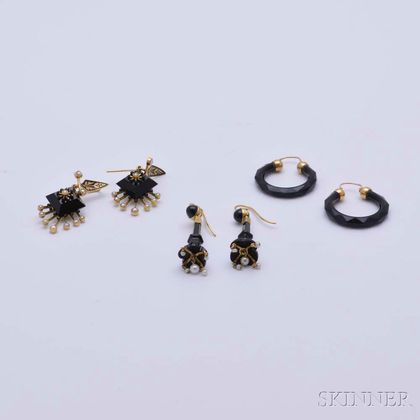 Three Pairs of Victorian Mourning Earrings
