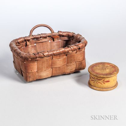 Woven Splint Basket and Paint-decorated Turned Wood Box