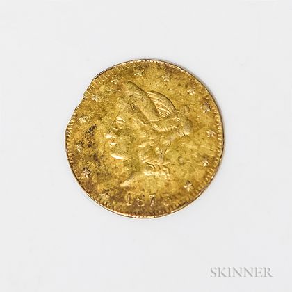 1873 California Fractional Half Dollar Gold Coin, BG-1031, R.6. Estimate $100-200