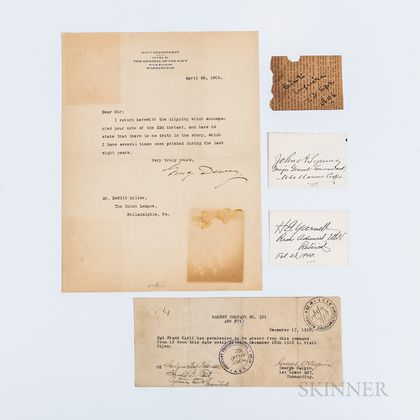 Yarnell, Harry E. (1875-1959) and Legeune, John A. (1867-1942) Signed Cards, Dewey, George (1837-1917) Typed Letter Signed, and Halpin