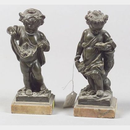 Pair of European Bronze Figures of Cherubic Children