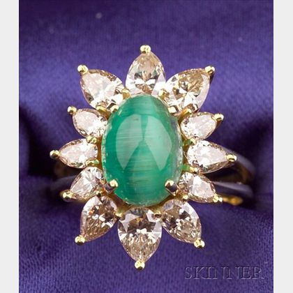 18kt Gold, Cat's Eye Emerald, and Diamond Ring