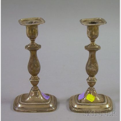 Pair of English Sterling Silver Weighted Tall Candlesticks