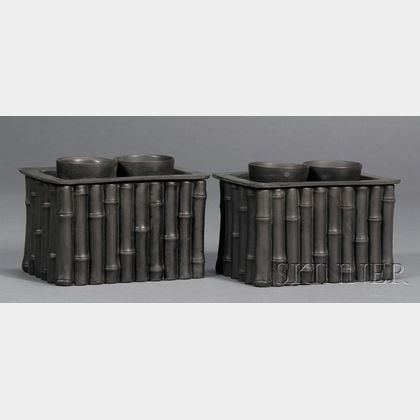 Pair of Wedgwood Black Basalt Bough Pots and Covers