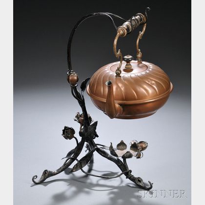 German Art Nouveau Copper Kettle and Stand