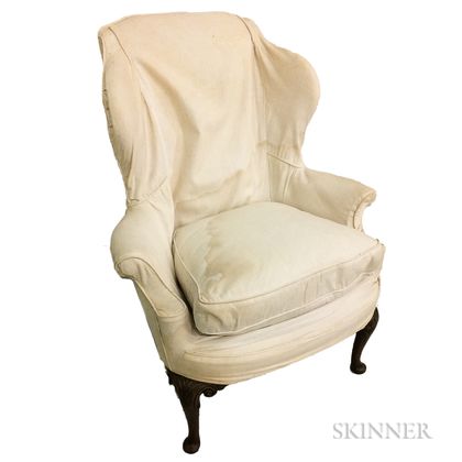 Queen Anne-style Carved Mahogany Wing Chair