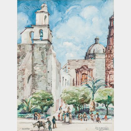 Walter Steinhilber (American, 1897-1983) Iglesia de San Francisco, San Miguel de Allende, Mexico