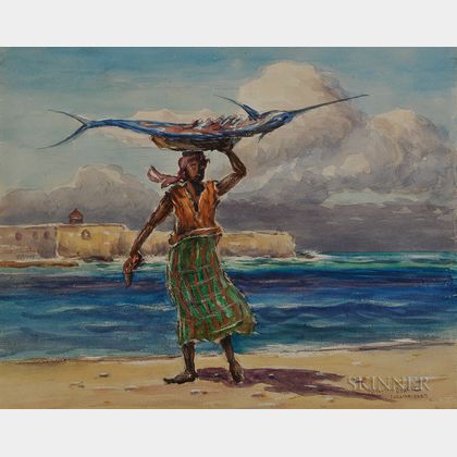 Reynolds Beal (American, 1866-1951) Woman with Swordfish, Curaçao