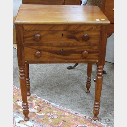 Cherry and Mahogany Veneer Two-Drawer Work Table. 