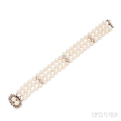 Cultured Pearl Three-Strand Bracelet