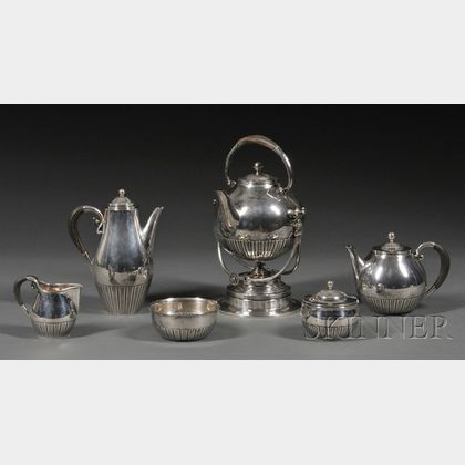 Georg Jensen Sterling Six Piece "Cosmos" Pattern Tea and Coffee Service