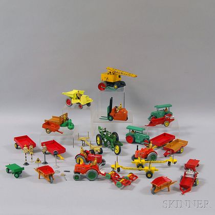 Twenty-two Meccano Dinky Toys Die-cast Metal Farm and Construction Vehicles