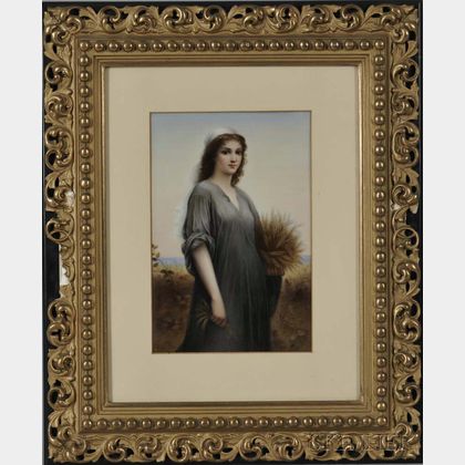 Framed Berlin-style Polychrome Porcelain Plaque of Ruth