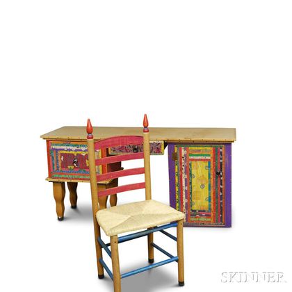 Shoestring Creations Contemporary Painted Desk, Mirror, and Side Chair