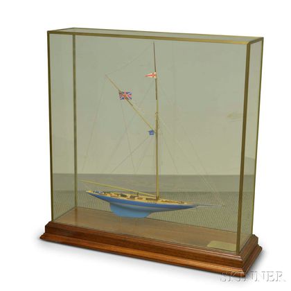 Cased Carved and Painted Ship Model of the American Cup Yacht Valkyrie III