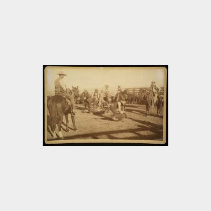C.S. Fly (American, 1849-1901) Imperial Cabinet Card Photograph of Cowboys Branding Mules