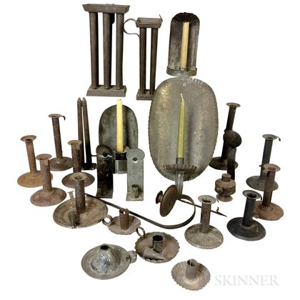 Group of Tin and Sheet Iron Lighting Devices and Candlemolds. Estimate $200-300