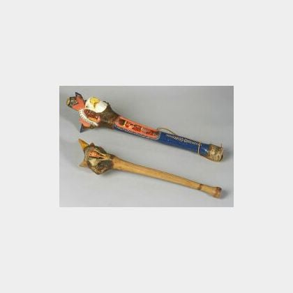 Two Northeast Carved and Painted Root Clubs