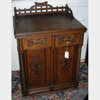 Late Victorian Carved Oak Two-Door Commode Cabinet. 