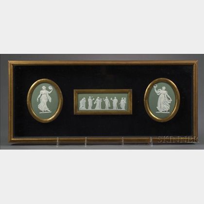 Framed Group of Three Wedgwood Green Jasper Plaques