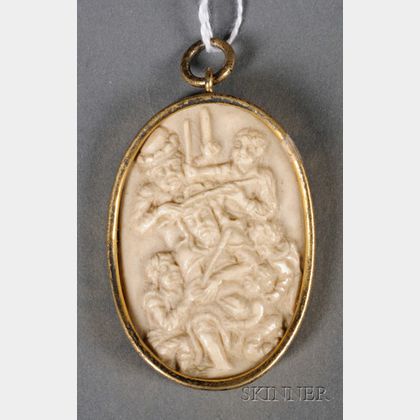German Carved Ivory Medallion Depicting Christ Being Crowned with Thorns