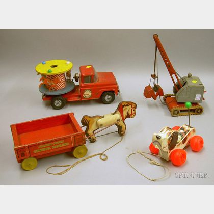 Buddy "L" Merry-Go-Round Truck, a German Digger, and Two Fisher-Price Toys